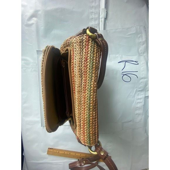 Woven Straw Crossbody Bag Multi Color Leather Strap Small Shoulder Purse - Picture 3 of 5